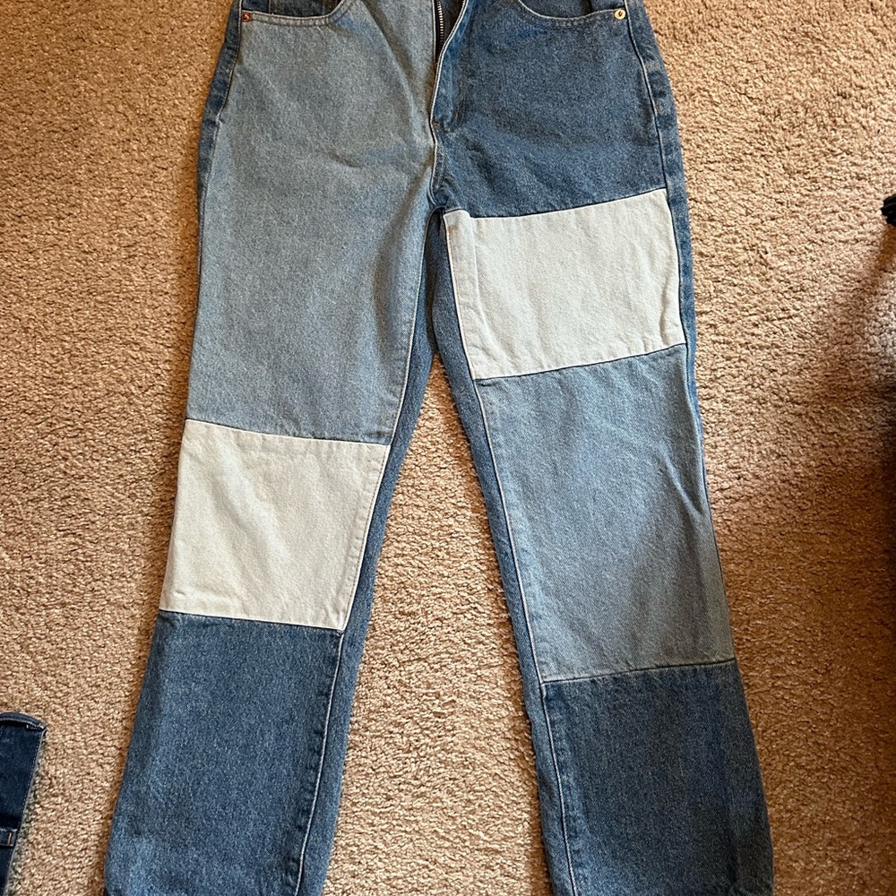 Patchwork Blue and Cream Women's Jeans